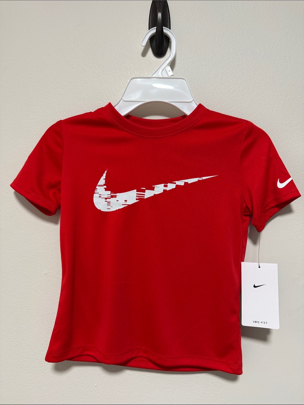 Nike Red Short-Sleeve Dri-FIT Tee with White Swoosh